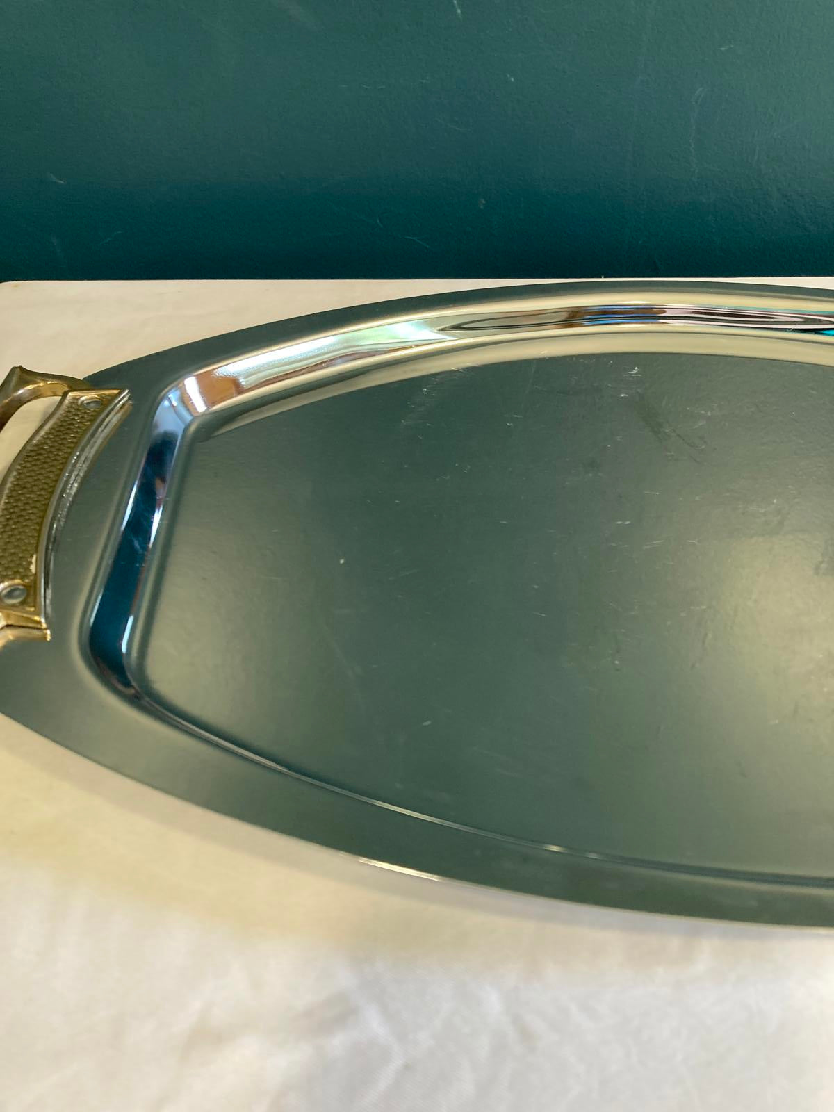 Vintage Kromex Serving Tray – Chrome & Brass Handles, Midcentury Modern Barware