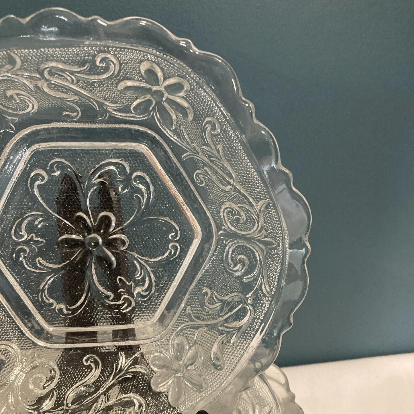 Set of 6 Indiana Tiara Clear Glass Sandwich Hex Daisy Bowls 6.25" Vintage