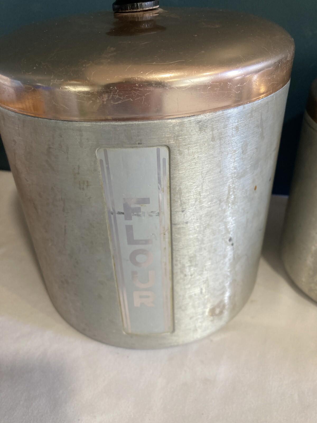 4 Vintage Maid of Honor Copper Aluminum Canisters –Flour Sugar Coffee Grease Set
