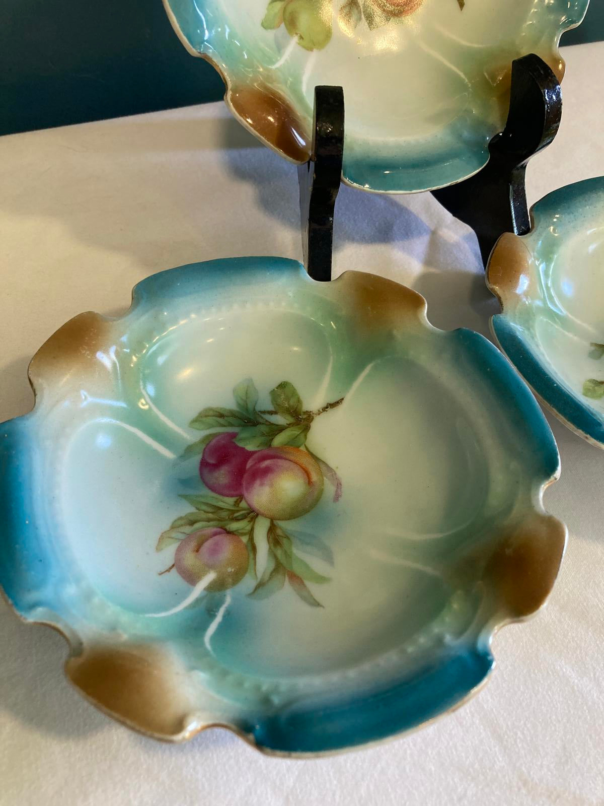 Set of 3 Antique Fruit Motif Porcelain Dishes – Hand Painted Bavaria