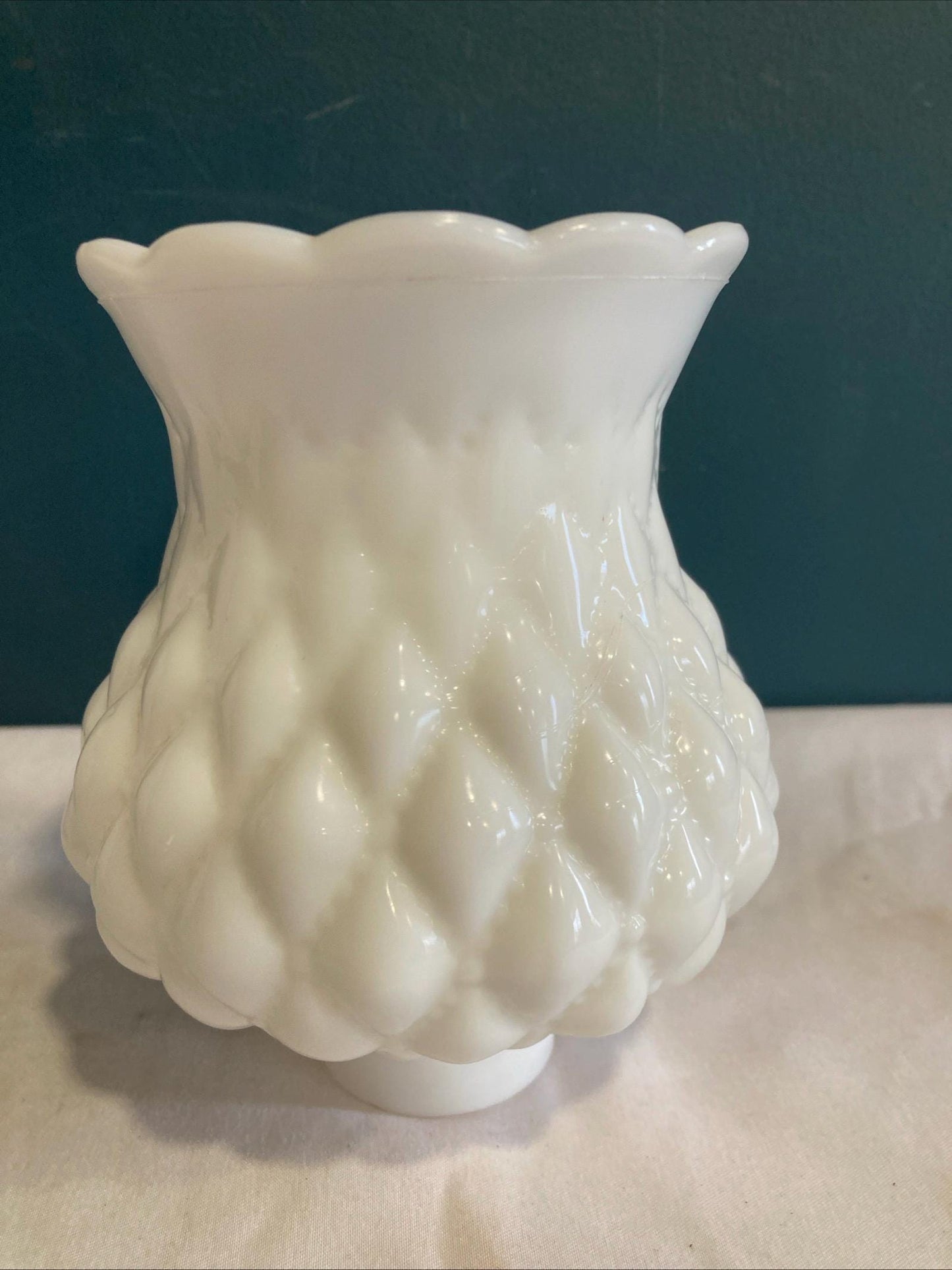 Vintage Milk Glass Diamond Quilted Hurricane Lamp Shade 5 3/8" tall with 1 1/2" fitter