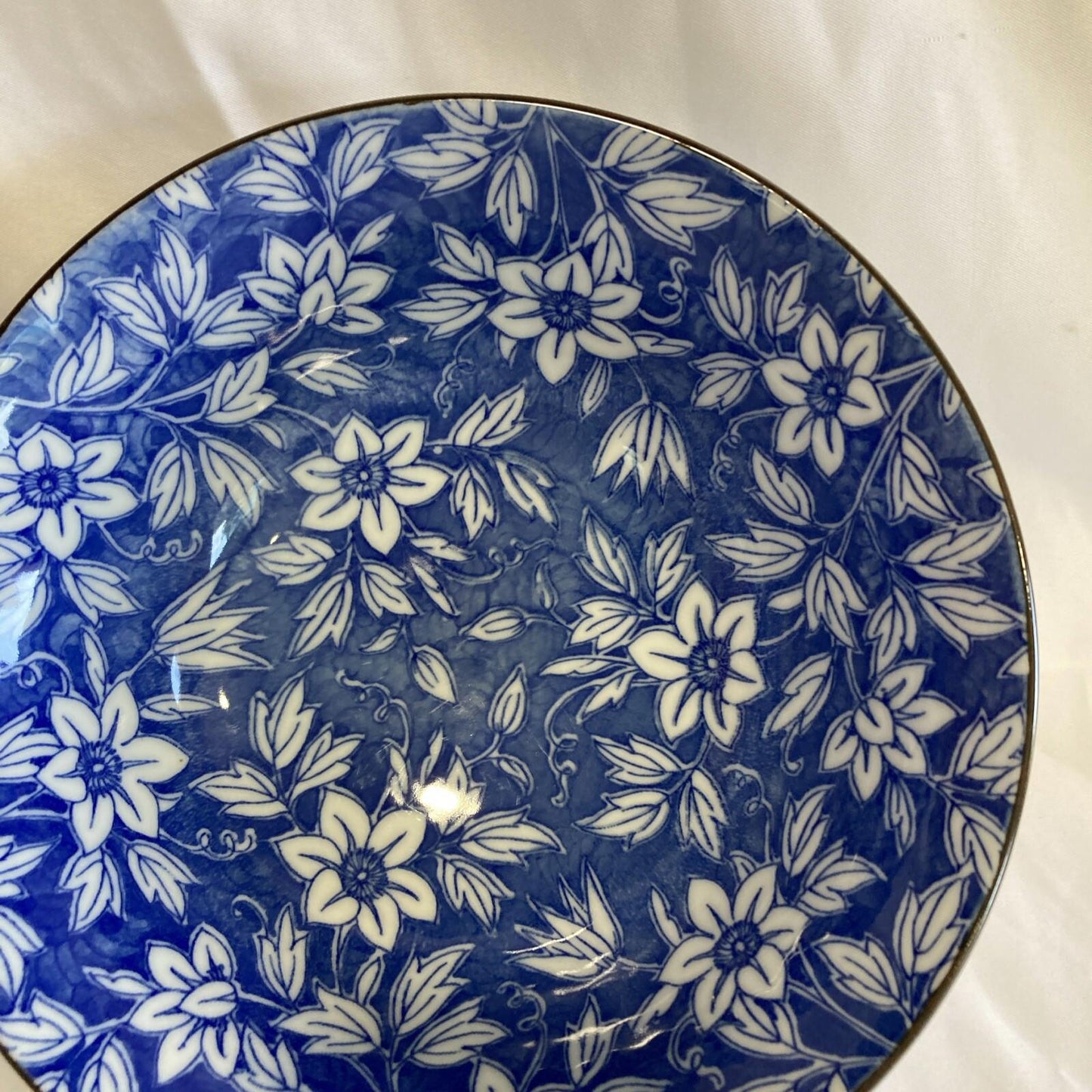 Vintage Chinese Blue & White Floral Embossed Porcelain Bowl
