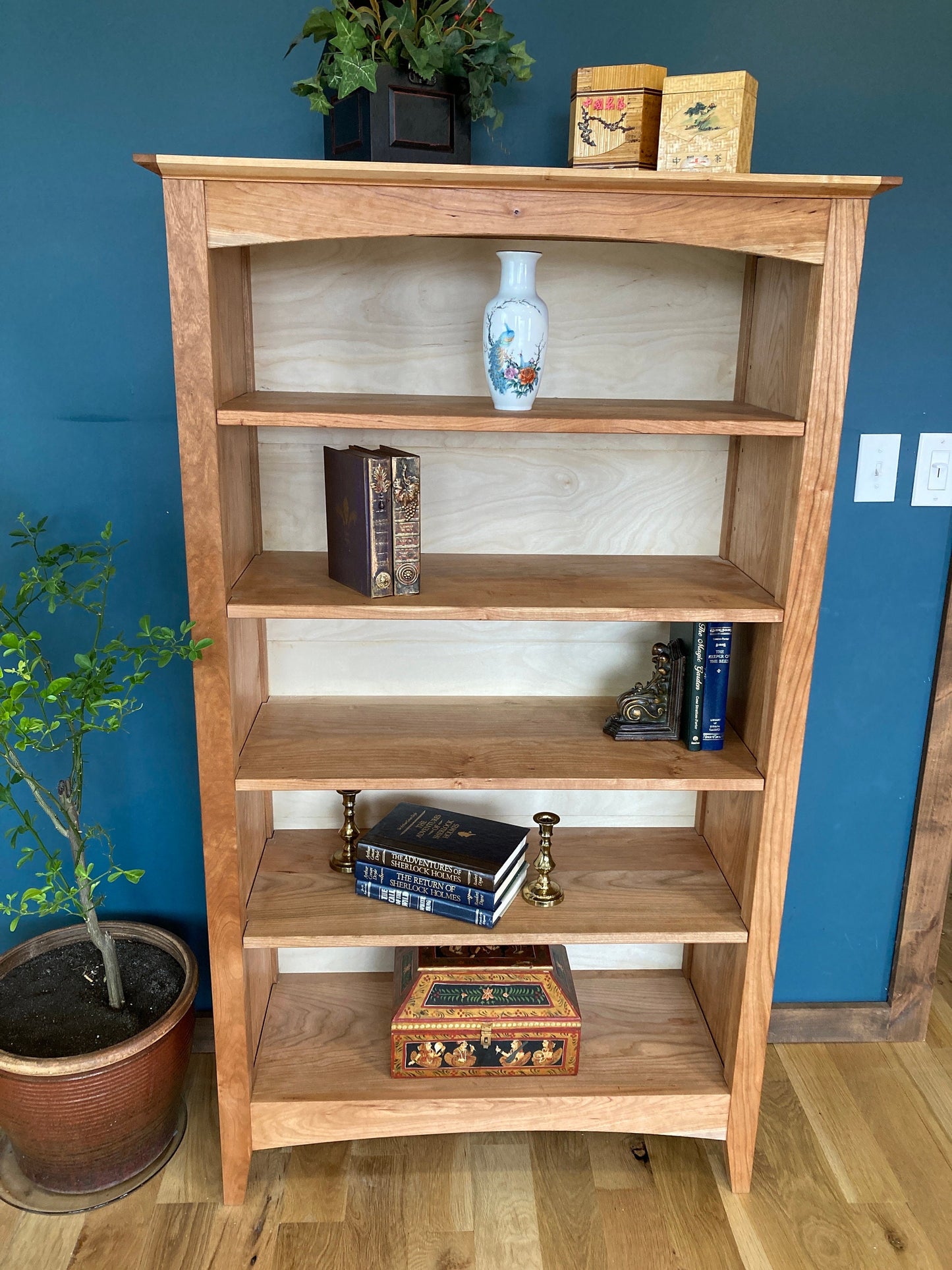 New Handmade Solid Cherry Wood Shaker Style 5-shelf Bookcase