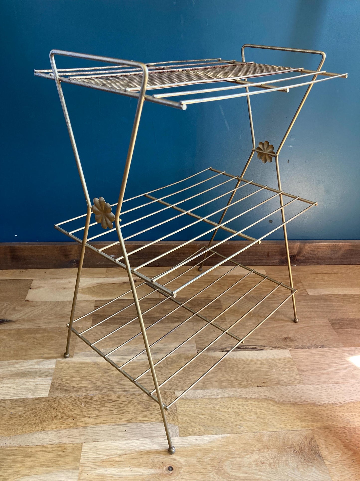 Vintage Mid Century Modern Brass Finished Plant Stand Shelf