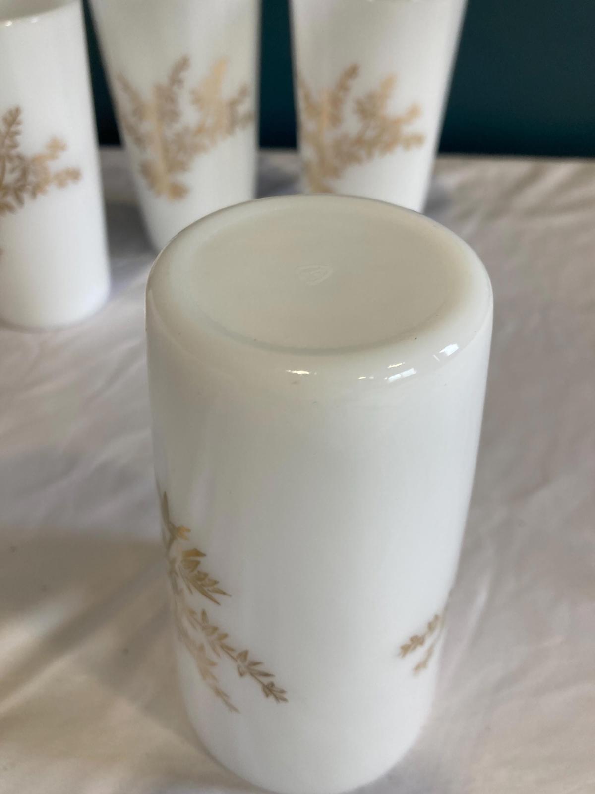 Vintage Milk Glass Tumblers with Gold Leaves, set of 4