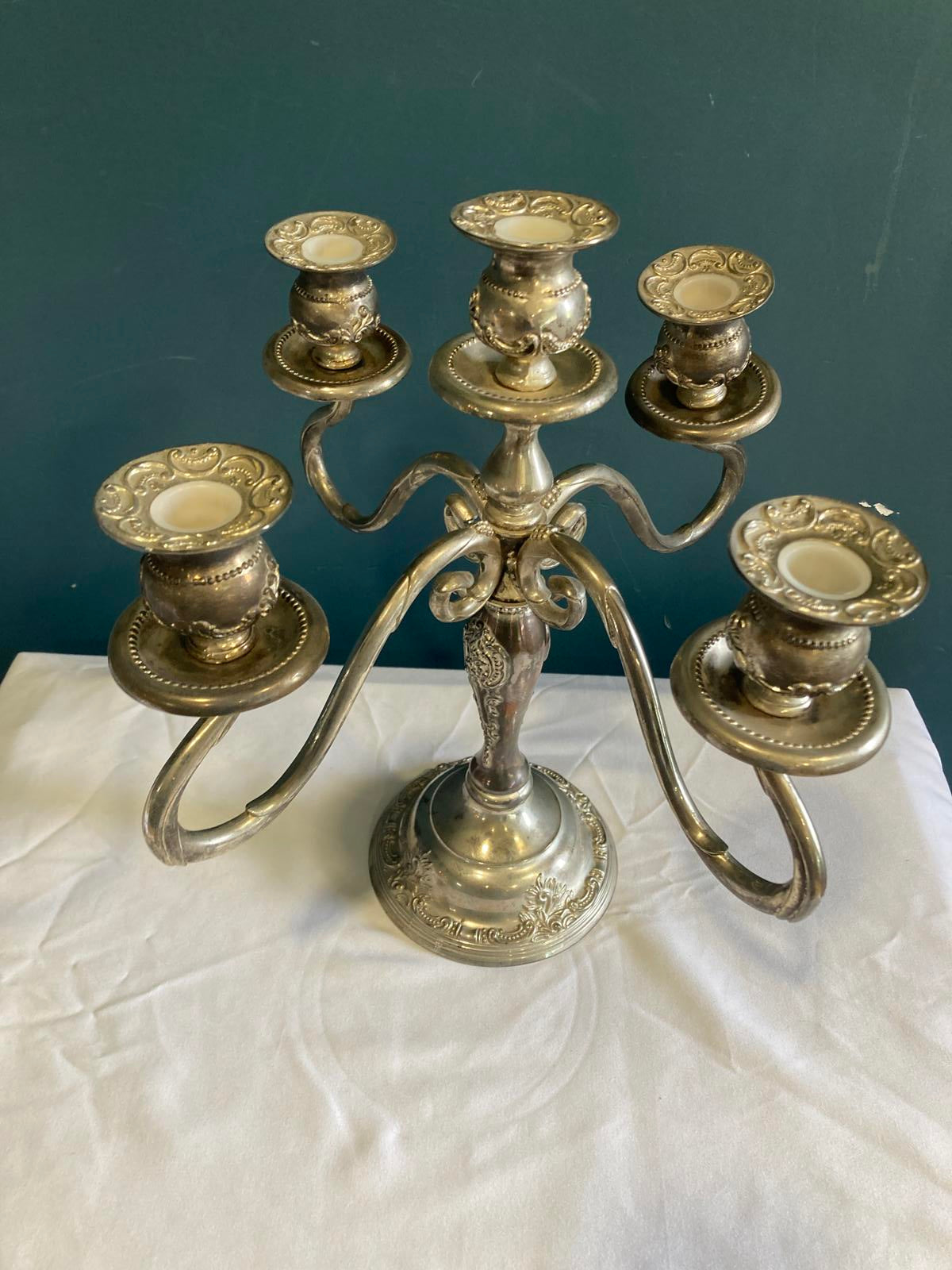 Vintage Ornate Godinger GSA Silverplate 5-Arm Candelabra