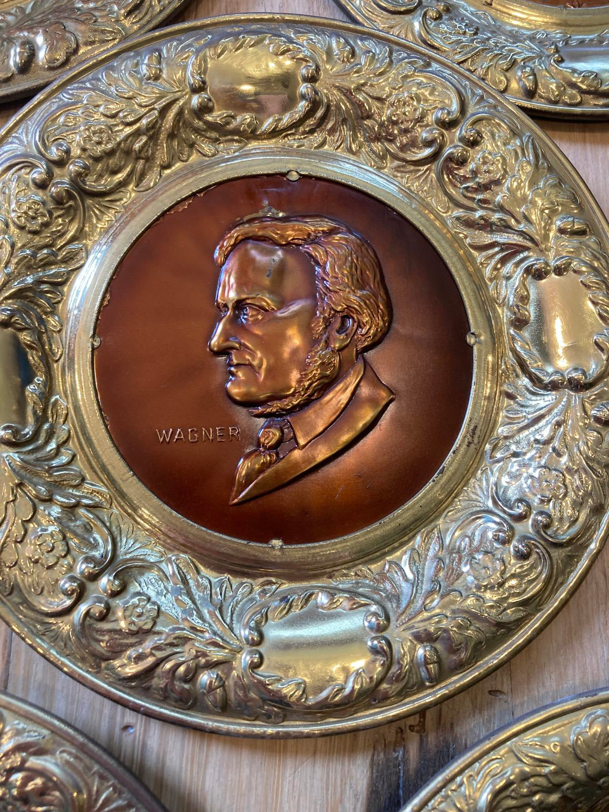 Set of 10 Brass & Copper Composer Plates Made in England - Vintage Finds