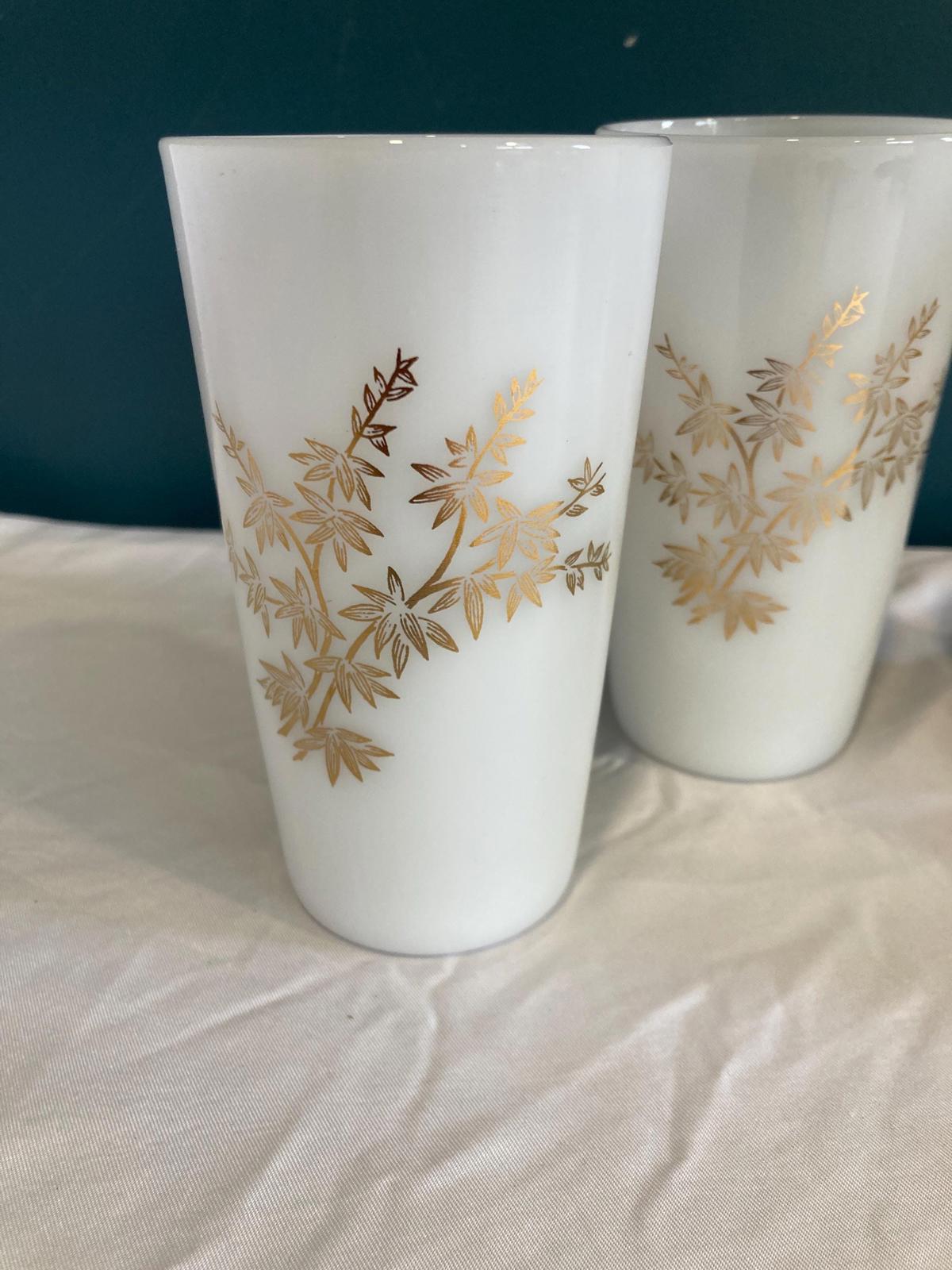 Vintage Milk Glass Tumblers with Gold Leaves, set of 4