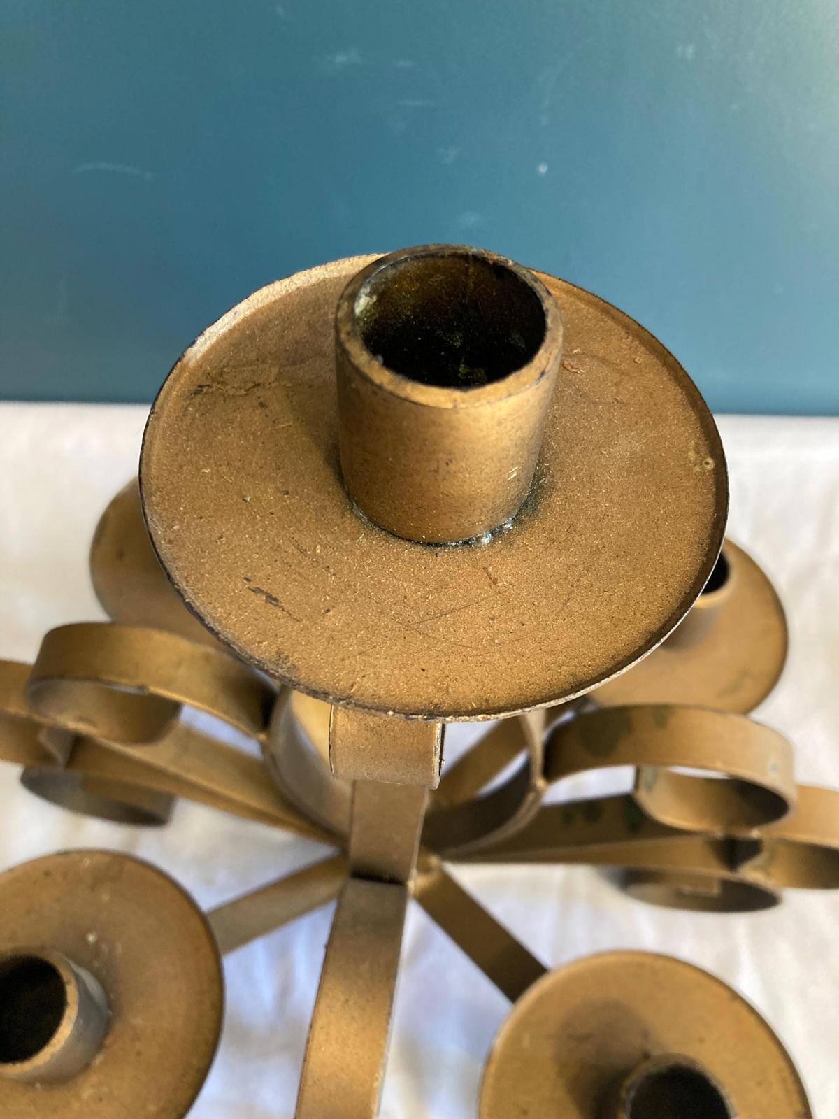 Vintage Gold painted Cast Iron Scrolled 5 point Candleholder