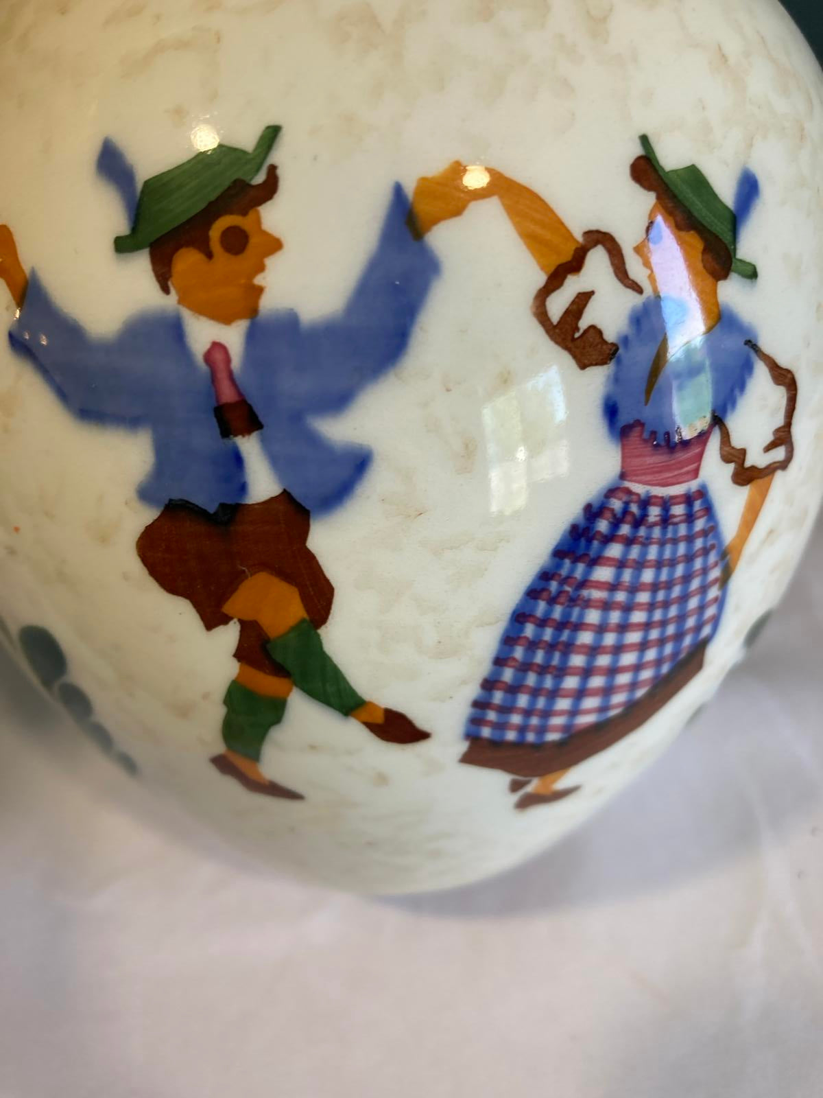 Vintage Ceramic Vase with Dancing Couple Bavarian Scene by Majolika Schramberg