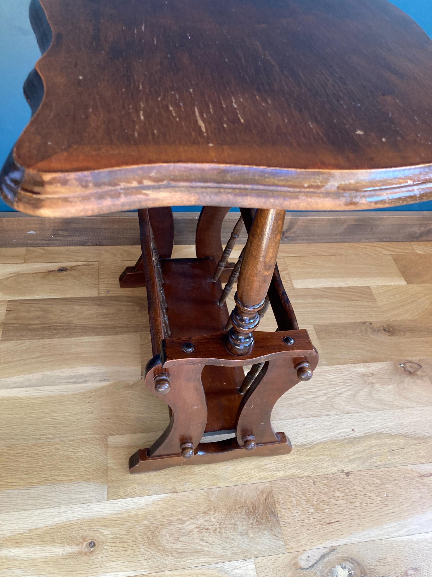 Vintage MCM Wood Side Table With Magazine Rack