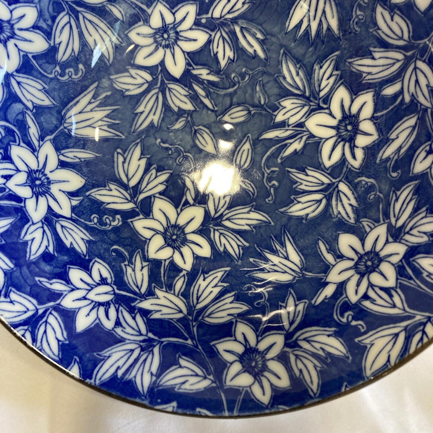 Vintage Chinese Blue & White Floral Embossed Porcelain Bowl