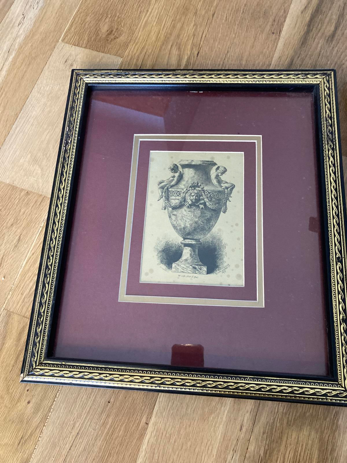 Vintage Framed Urn Prints Artwork, Set of 2