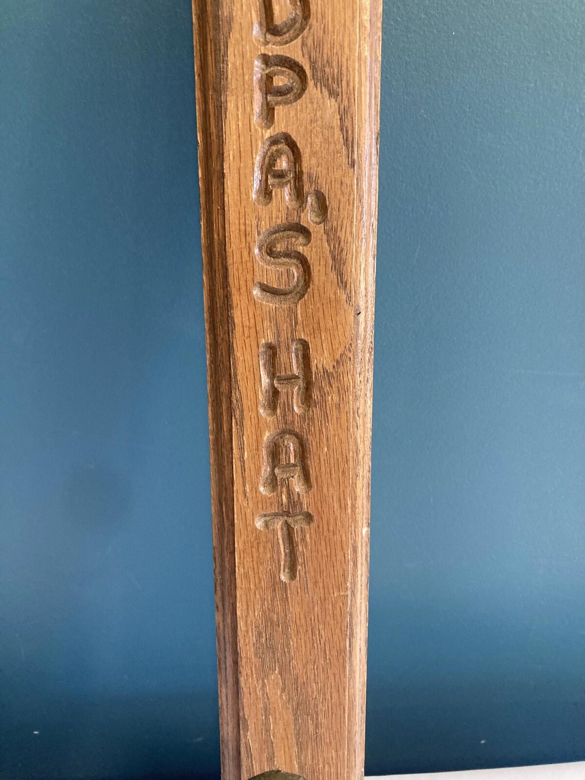 Vintage Wood & Metal Wall Hook – "Grandpa’s Hat" Handmade Carved Hanger