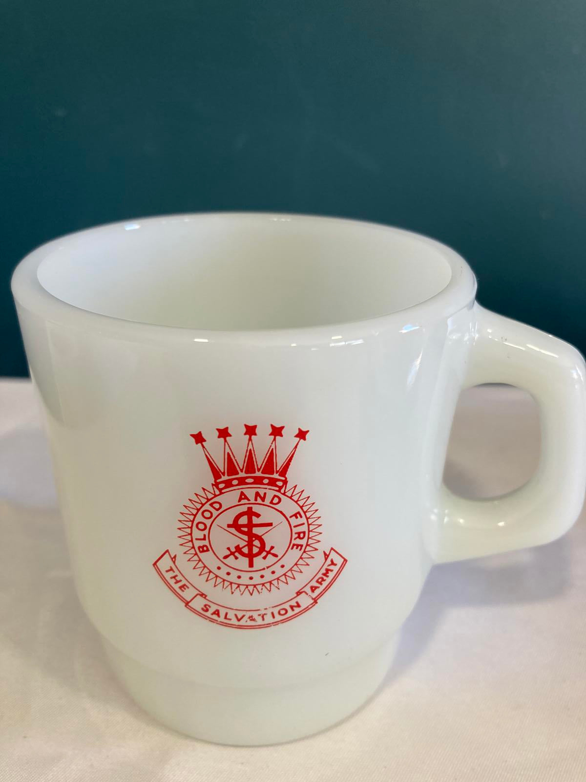 Midcentury Salvation Army Milk Glass Mug Anchor Hocking Made in USA