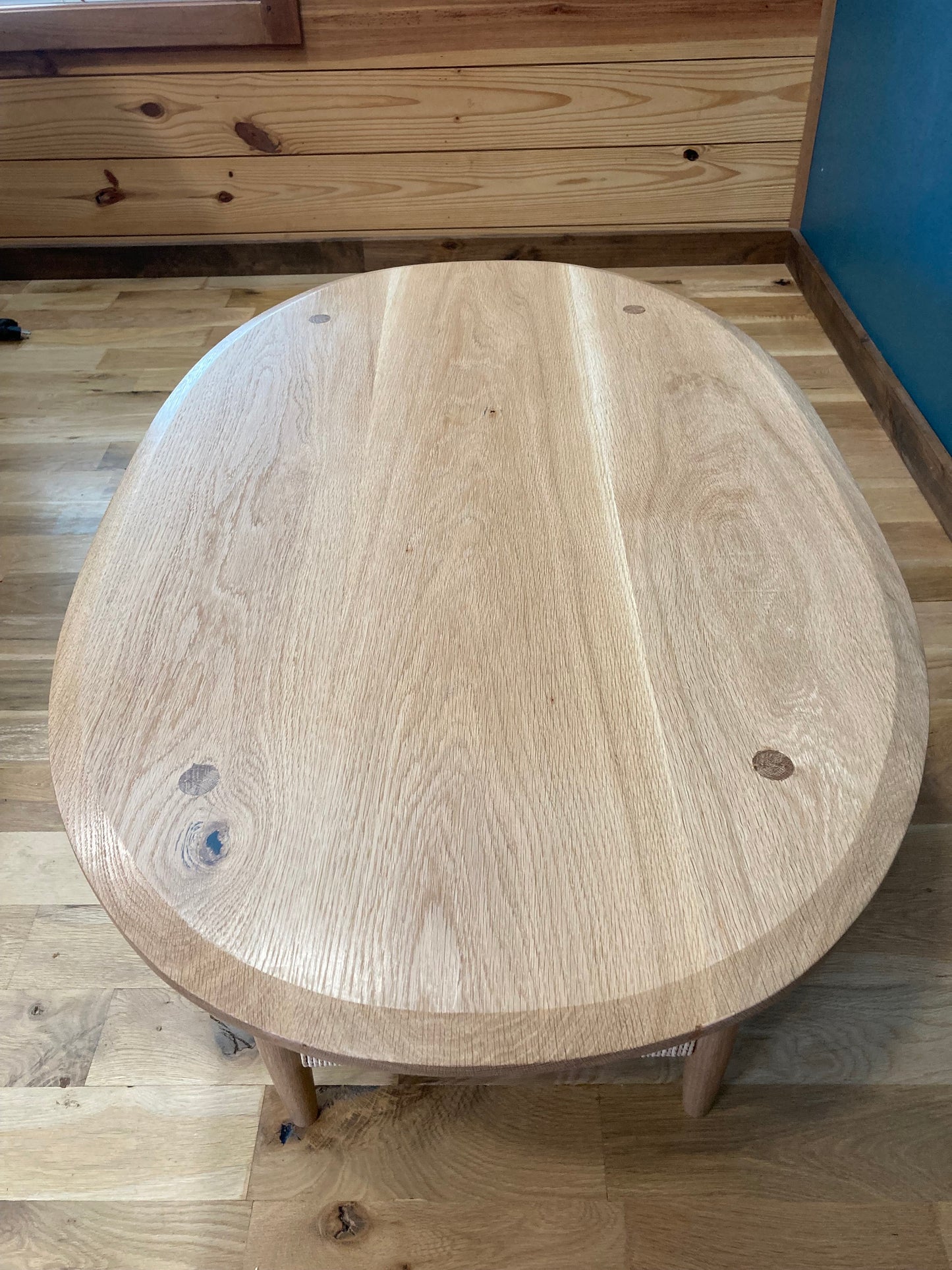 Handcrafted Solid Oak Danish Modern Coffee Table With Danish Paper Cord Shelf