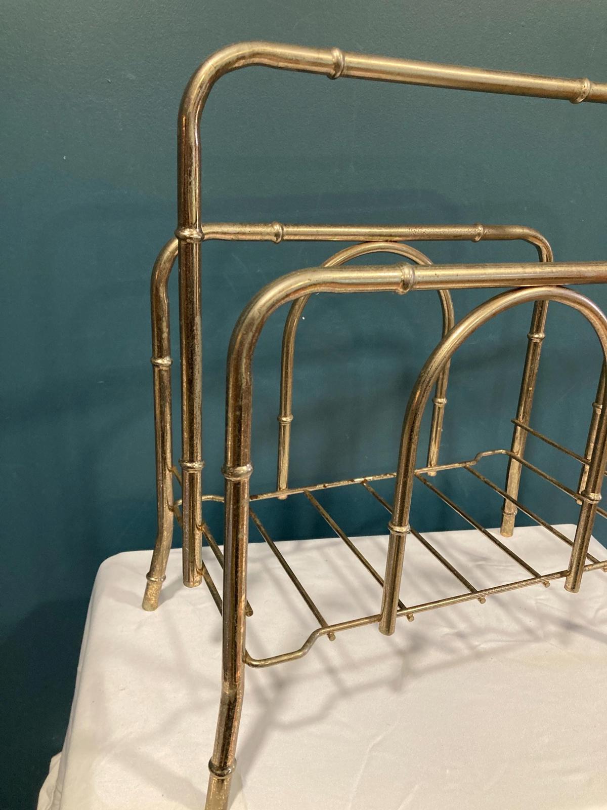 Vintage Faux Bamboo Brass Double Sided Magazine Rack