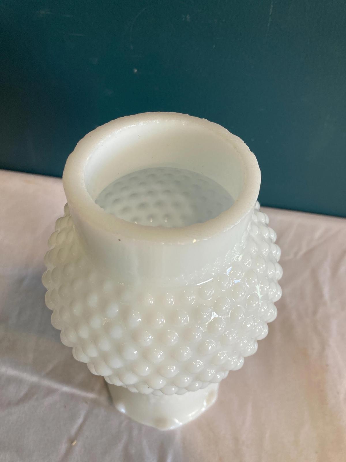 Antique Hobnail Milk Glass hurricane Fluted Sconce