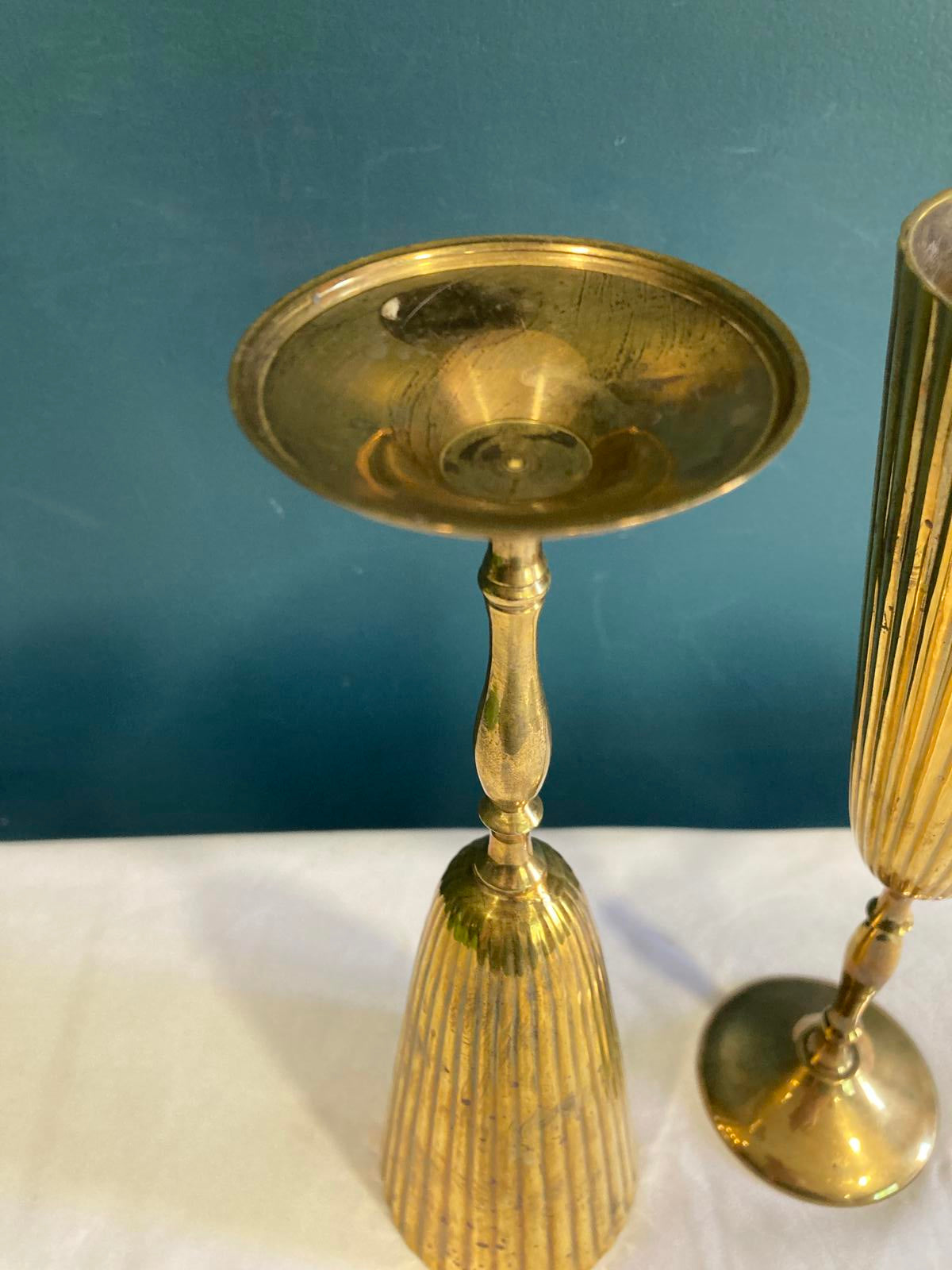 Vintage Brass Champagne Flutes – Ribbed Gold Goblets, Set of 2