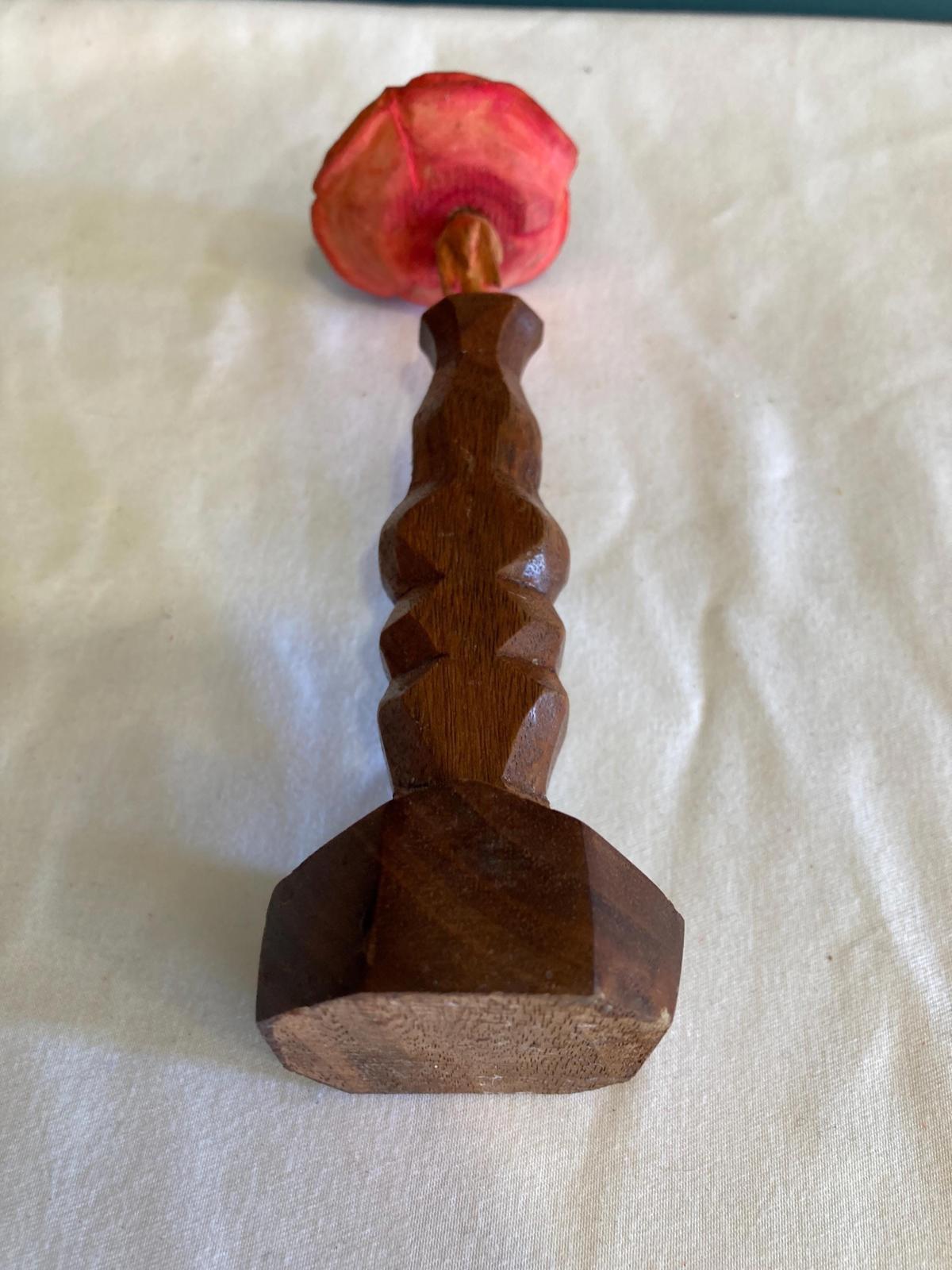 Hand Carved Pink Wood Rose