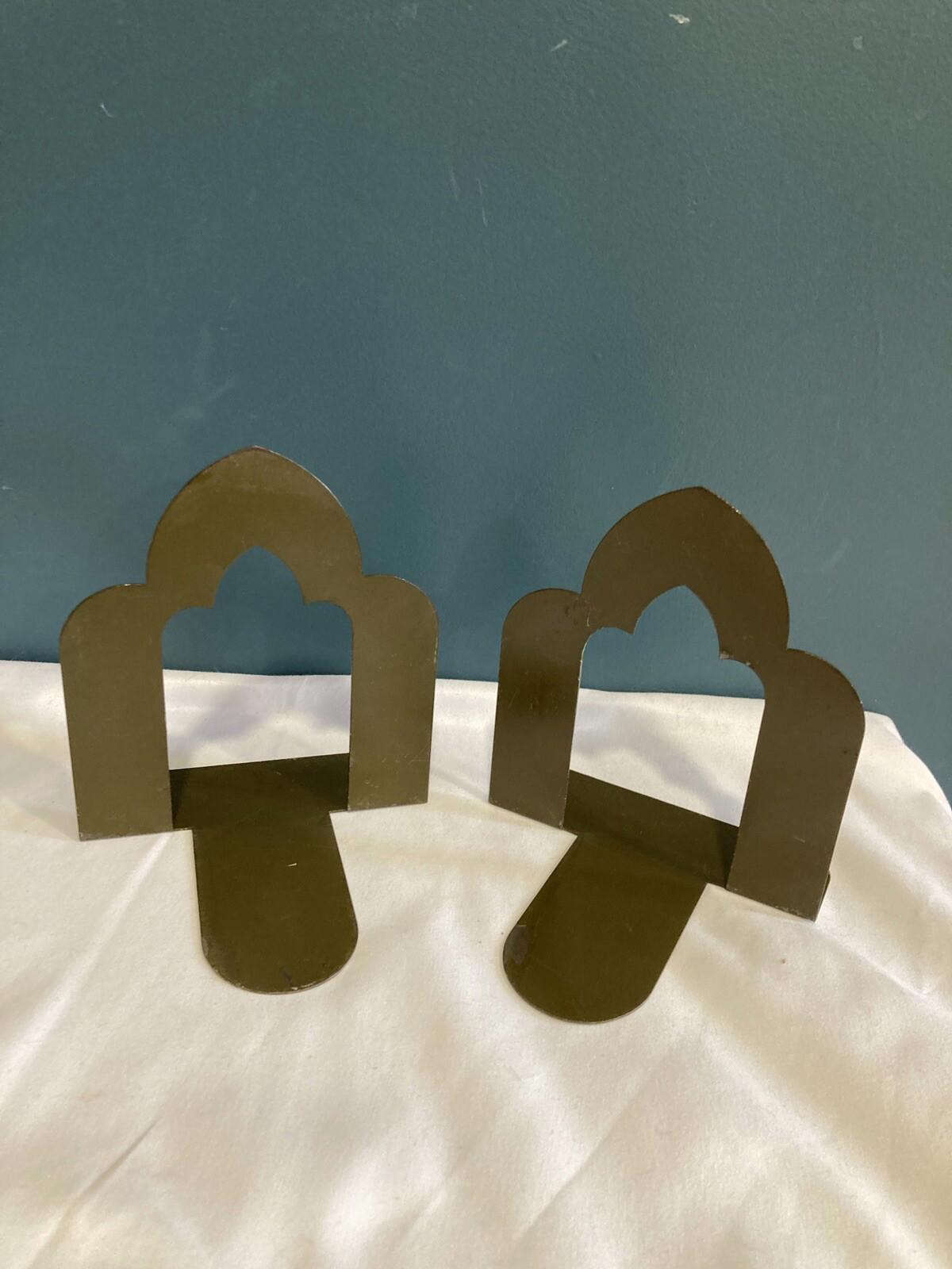 Vintage Arched Gray Metal Bookends – Small Library Industrial Style