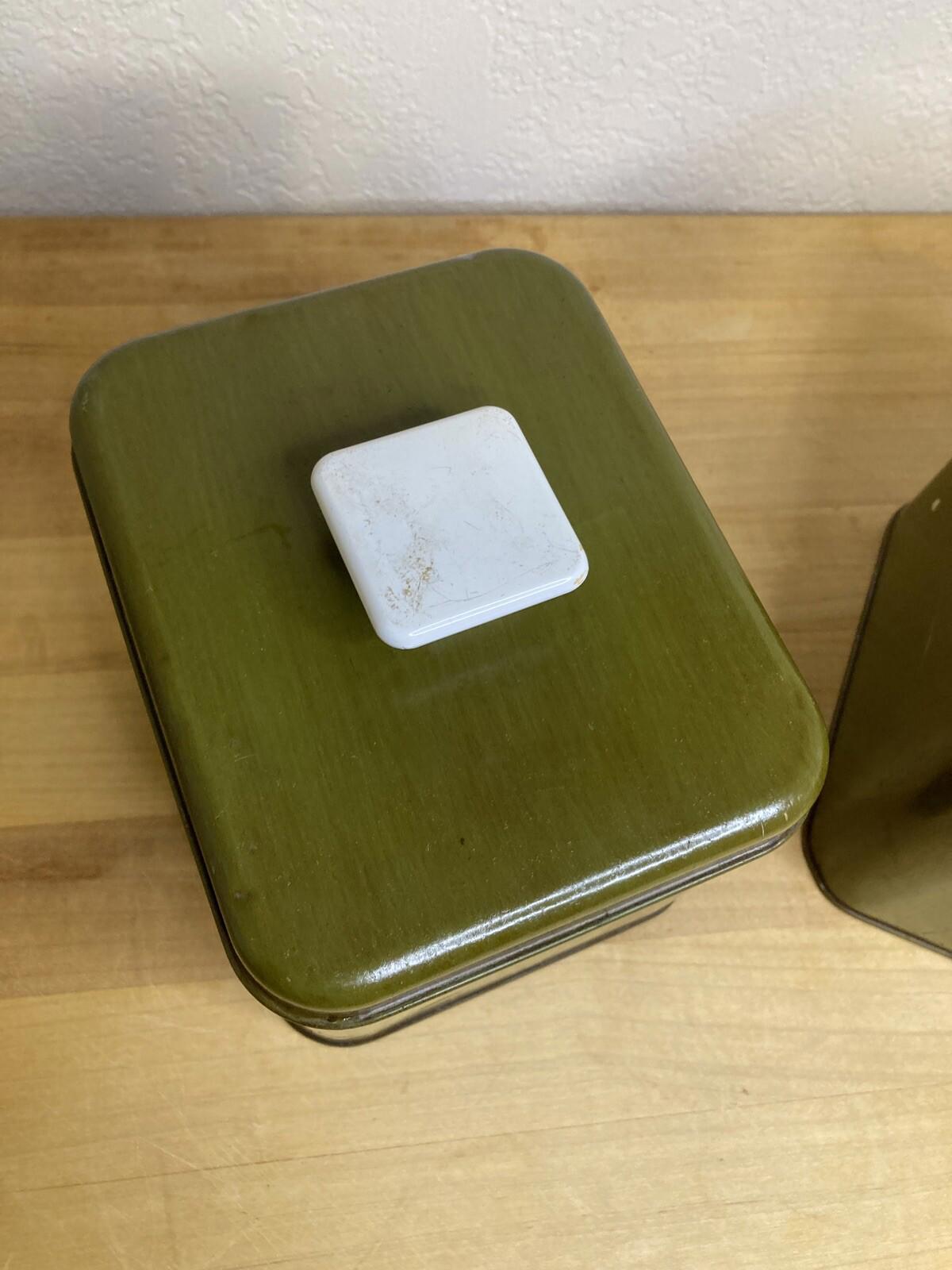 Vintage Mid-Century Olive Green Maid of Honor Tins Canister Retro Storage