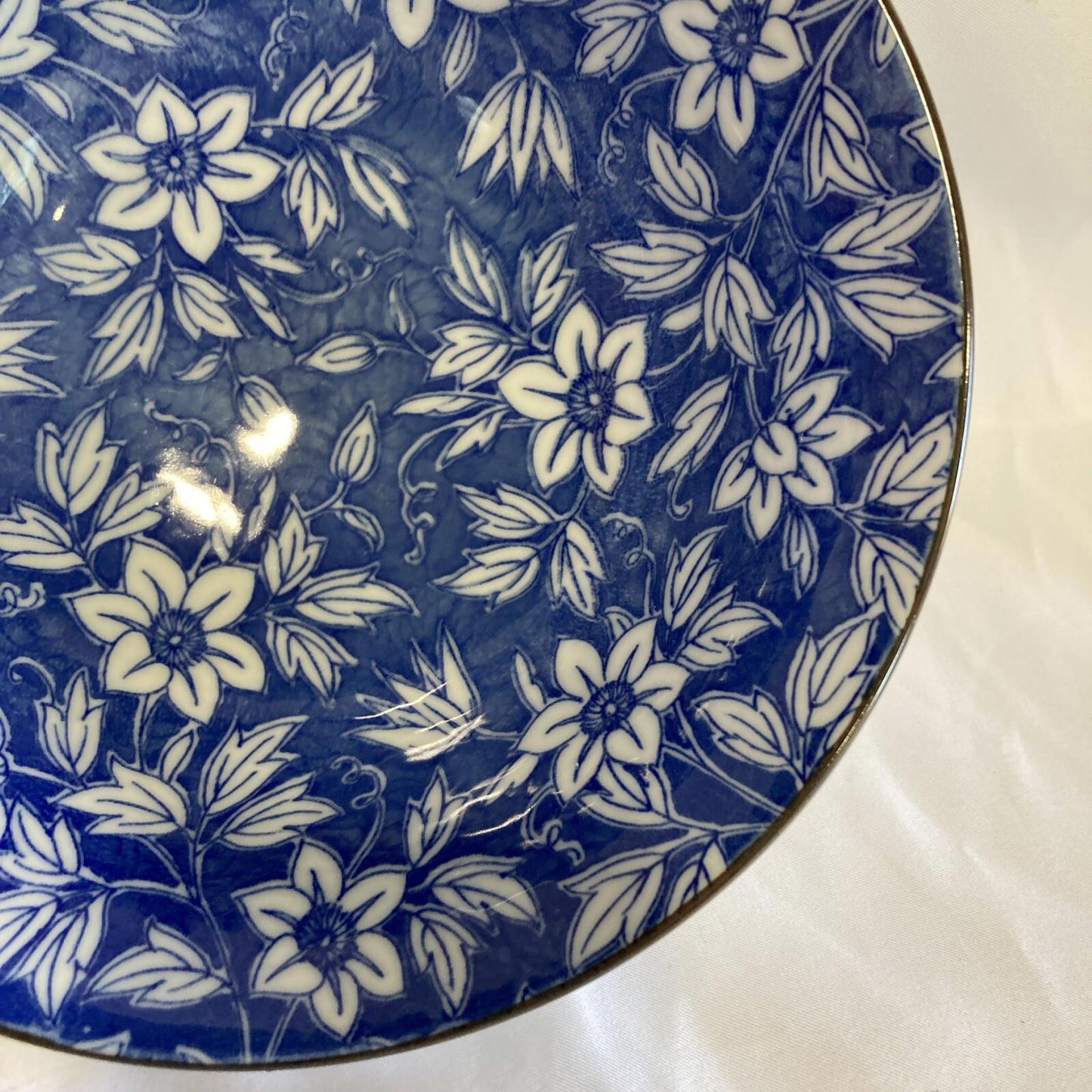 Vintage Chinese Blue & White Floral Embossed Porcelain Bowl