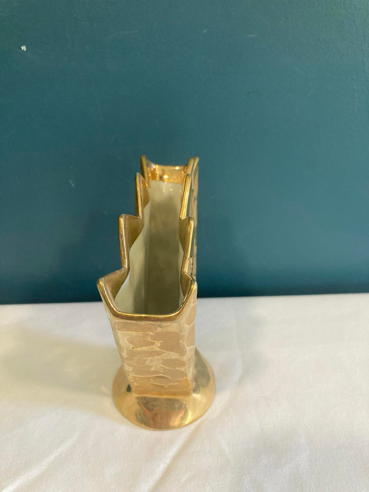 Gold Fan Vase – Art Deco Style Ceramic Sculptural Accent Made in Japan