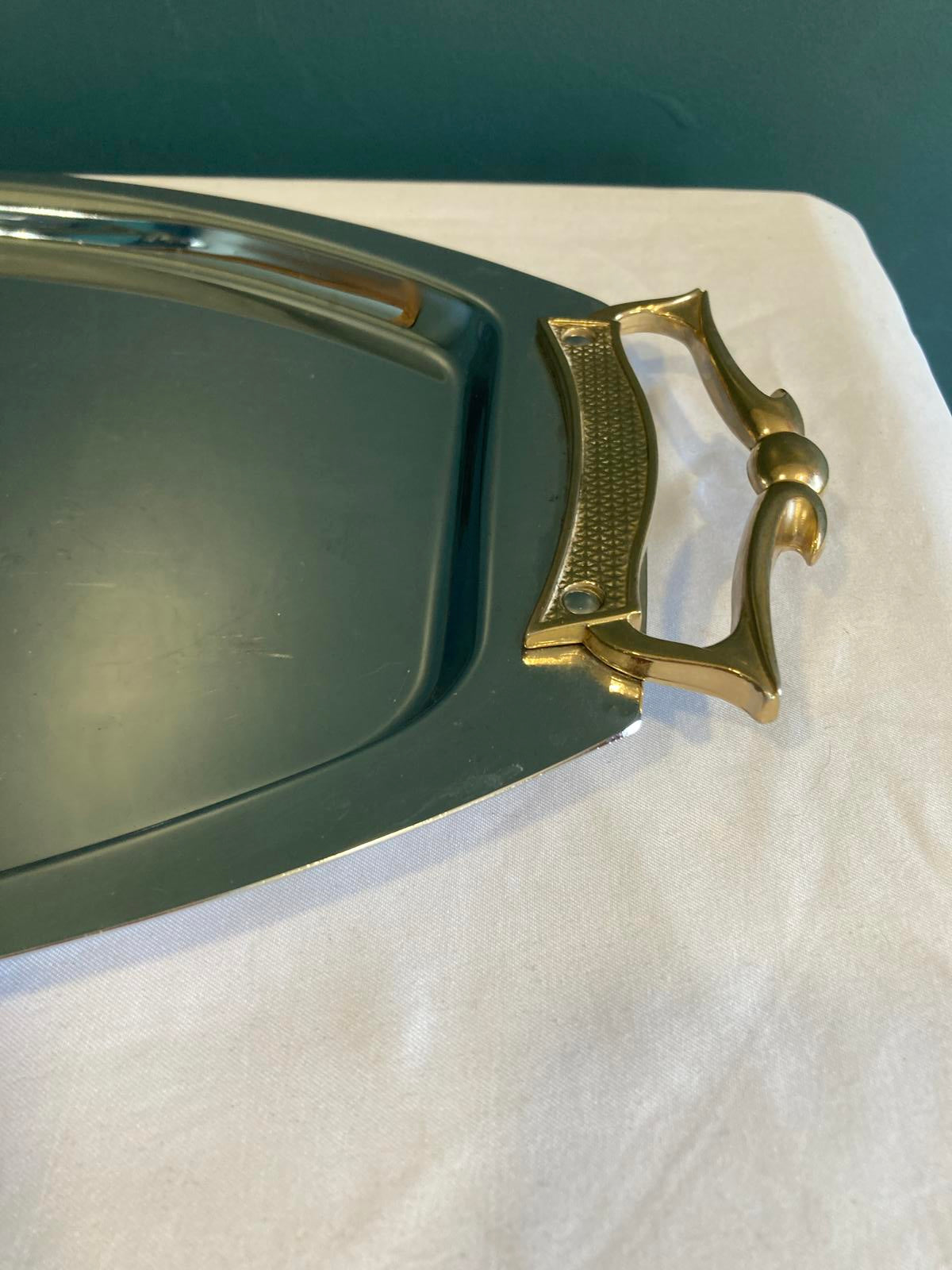 Vintage Kromex Serving Tray – Chrome & Brass Handles, Midcentury Modern Barware