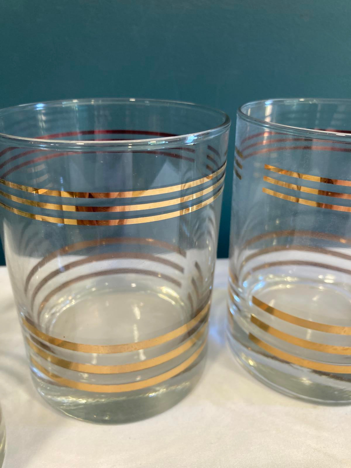 Vintage Gold Striped Lowball Glasses – Set of 4