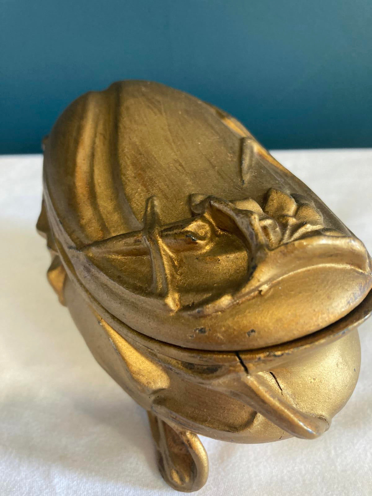 Early 20th Century Vintage Rogers Metal Lidded Gold Trinket Box