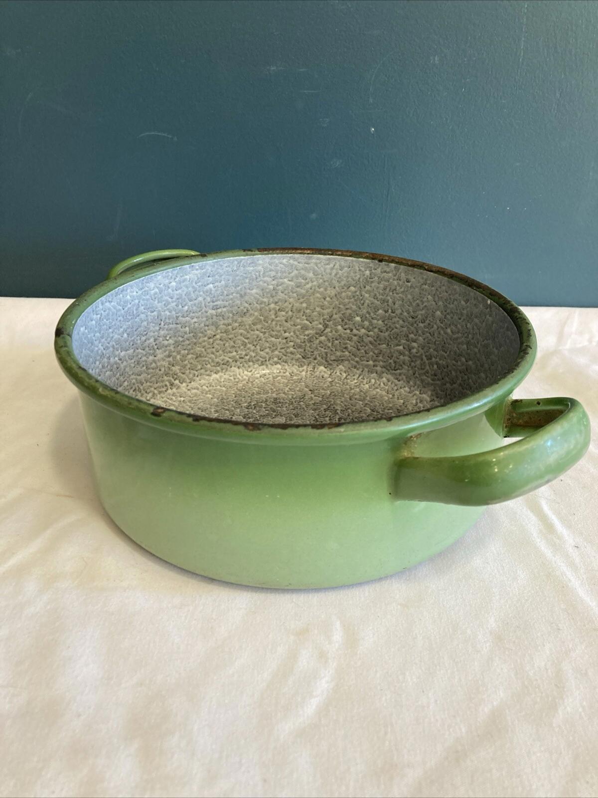 Rare Vintage Smaragd Green Enamel Pot Austrian Kitchen Cookware