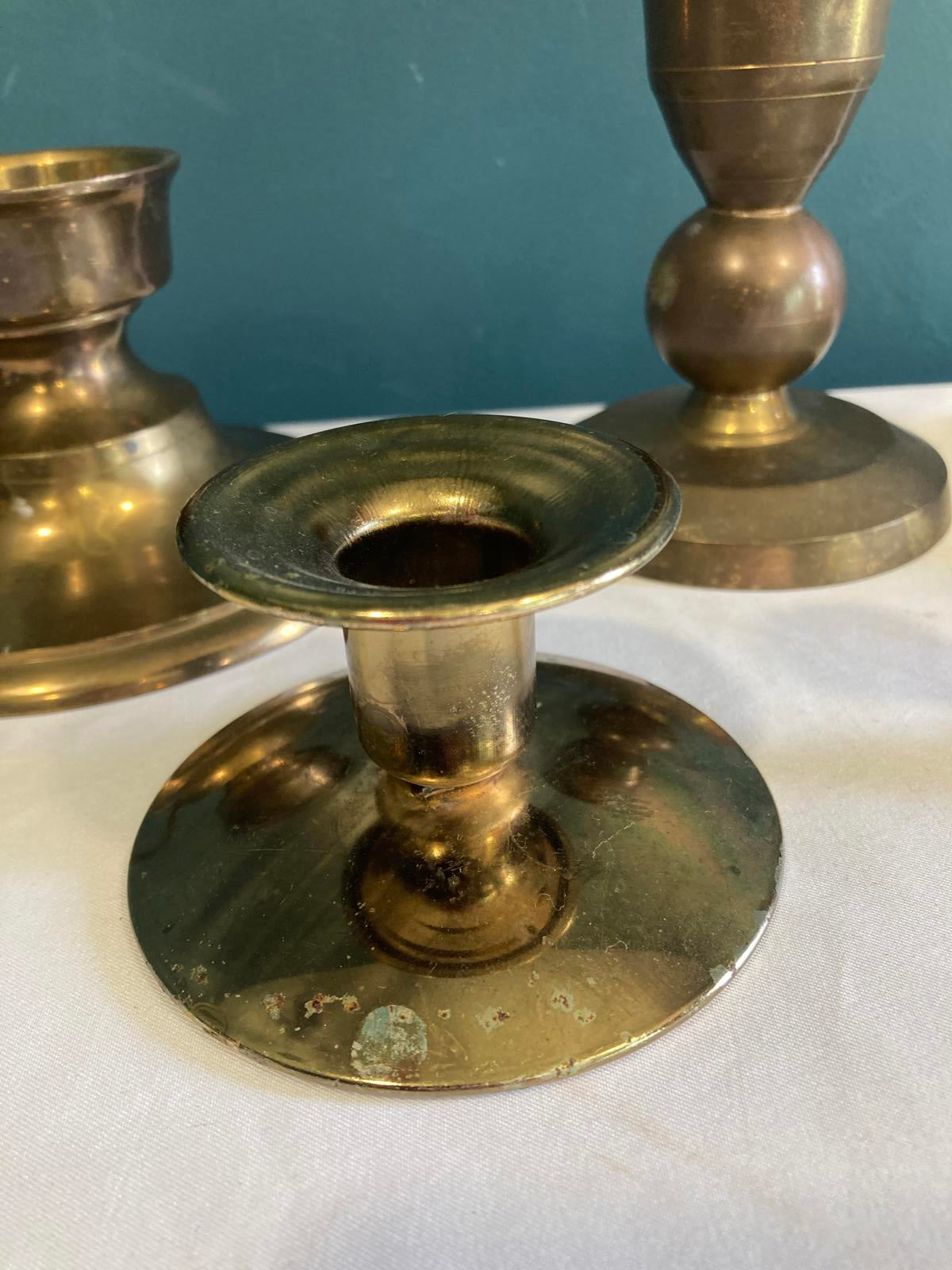 MIdcentury Brass Candlestick Holders – Mismatched Set of 5