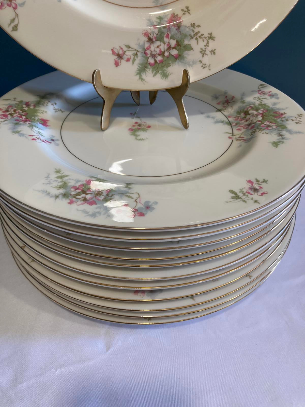 Mid-Century Theodore Haviland Dinner Plates–“Apple Blossom” Floral, Set of 12