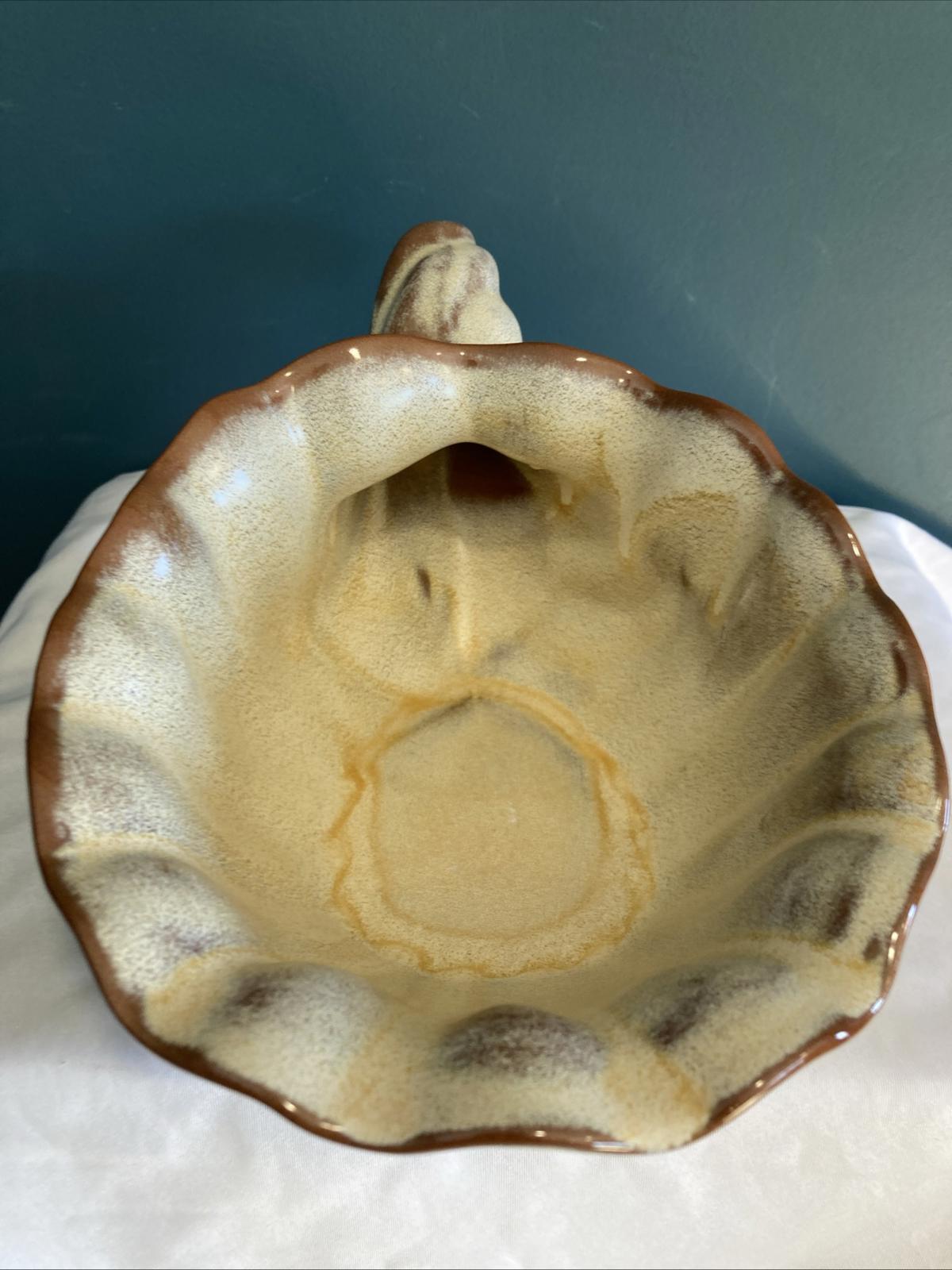 Vintage Studio Pottery Shell Bowl with Curved Handle | Retro Glazed Pottery