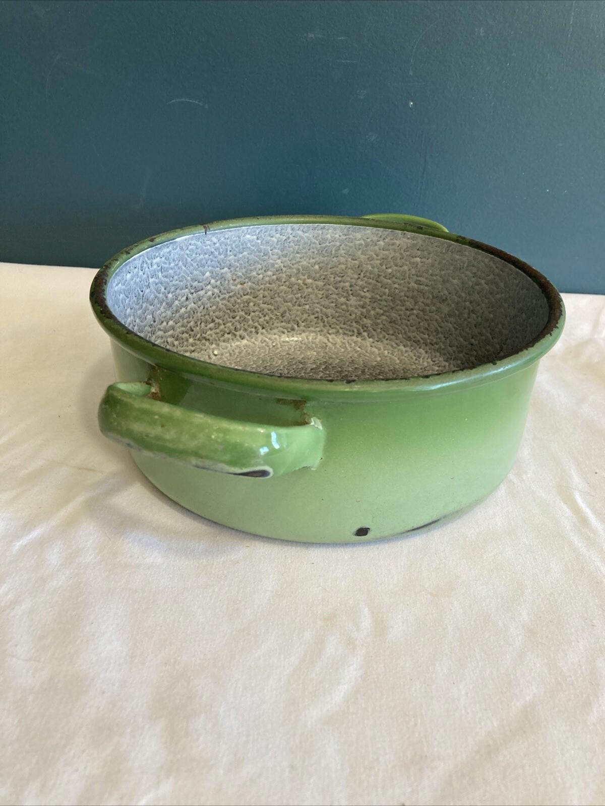 Rare Vintage Smaragd Green Enamel Pot Austrian Kitchen Cookware