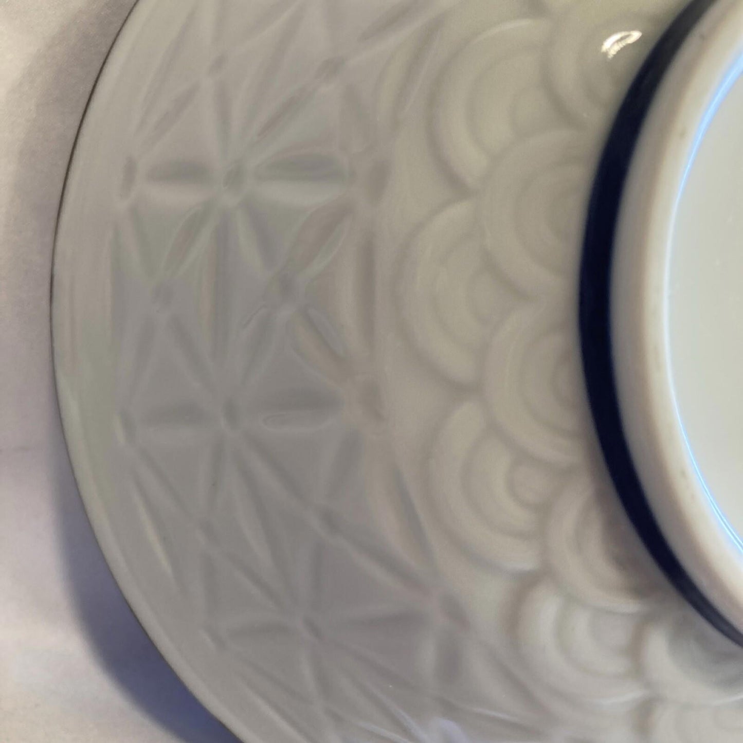 Vintage Chinese Blue & White Floral Embossed Porcelain Bowl