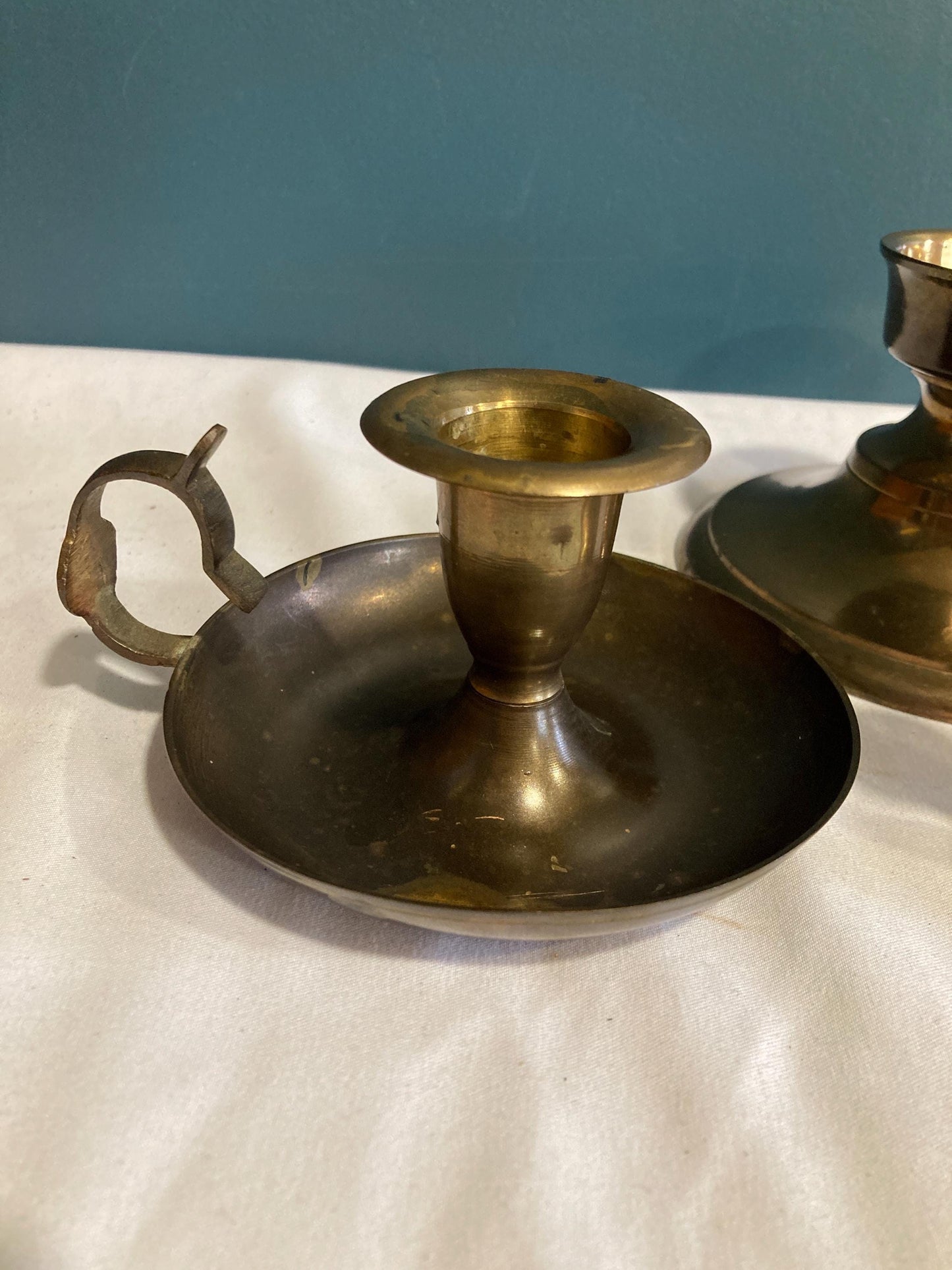 Vintage Solid Brass Candlesticks, Mismatched set of 4