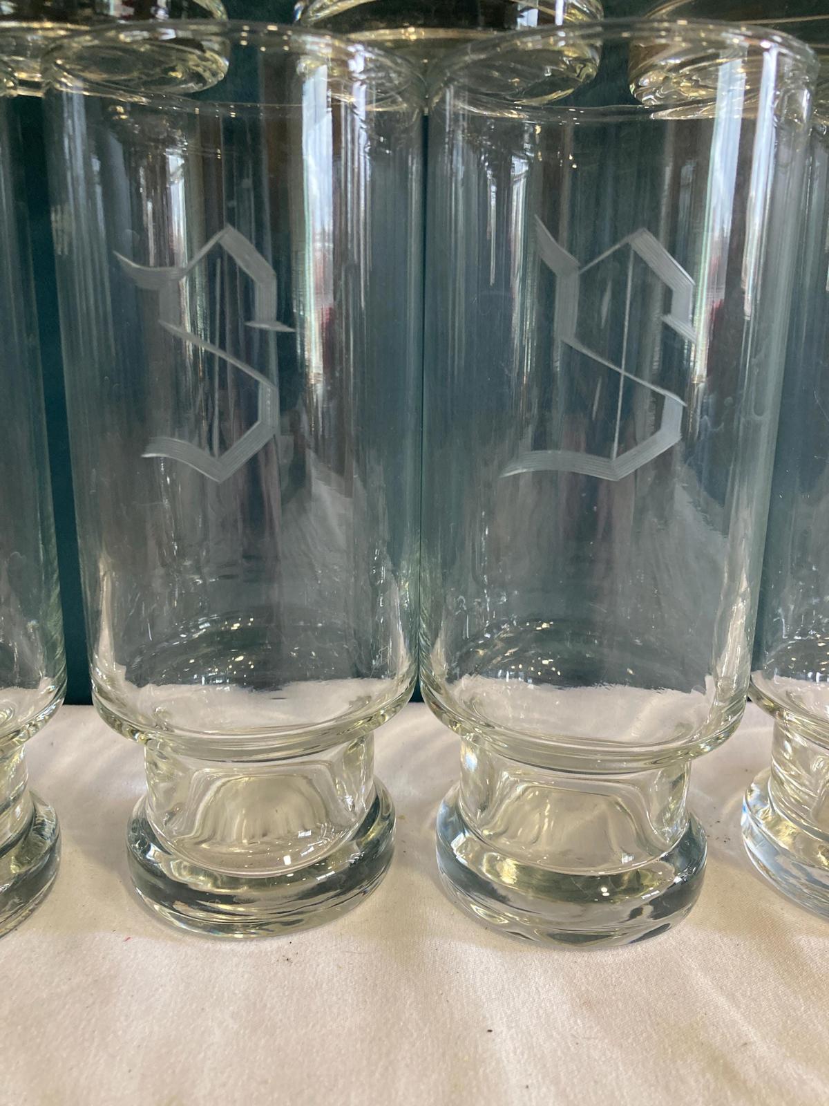 Vintage "S" Etched Tall Glasses, Set of 12