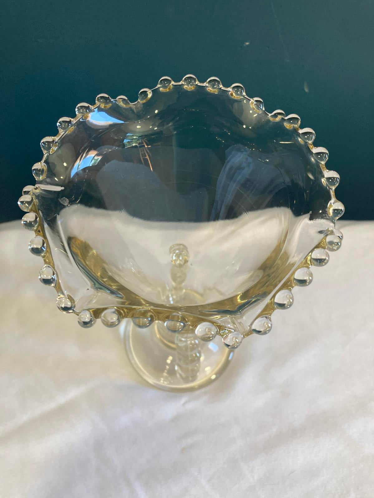 Fenton Glass Vase with Beaded Ruffled Edge and Loop Handles