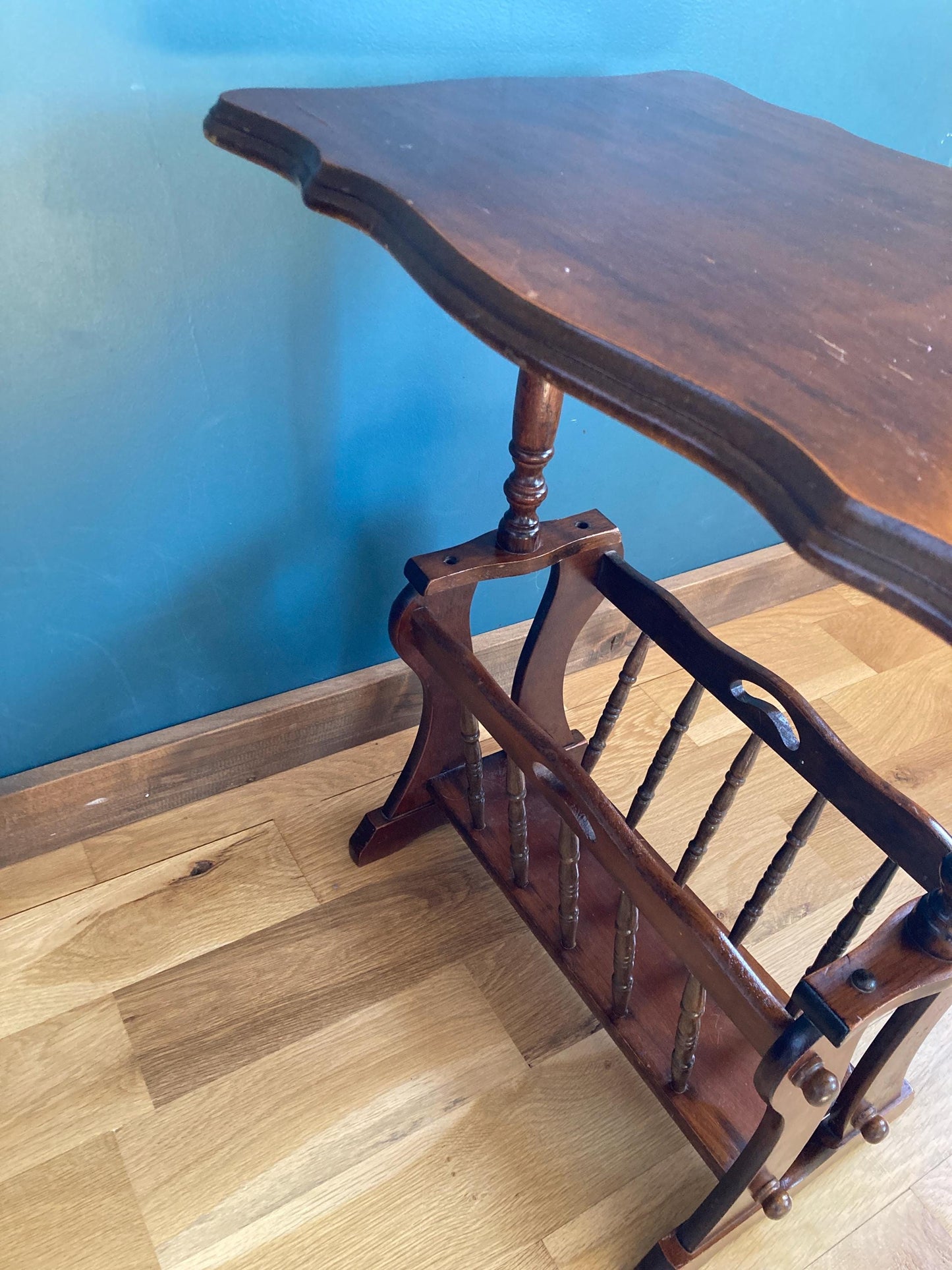 Vintage MCM Wood Side Table With Magazine Rack
