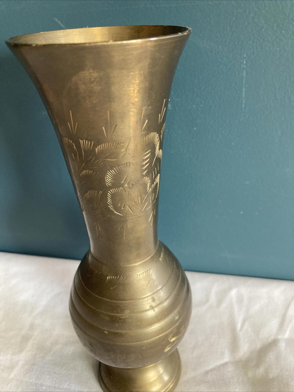 Vintage Etched Solid Brass Vase
