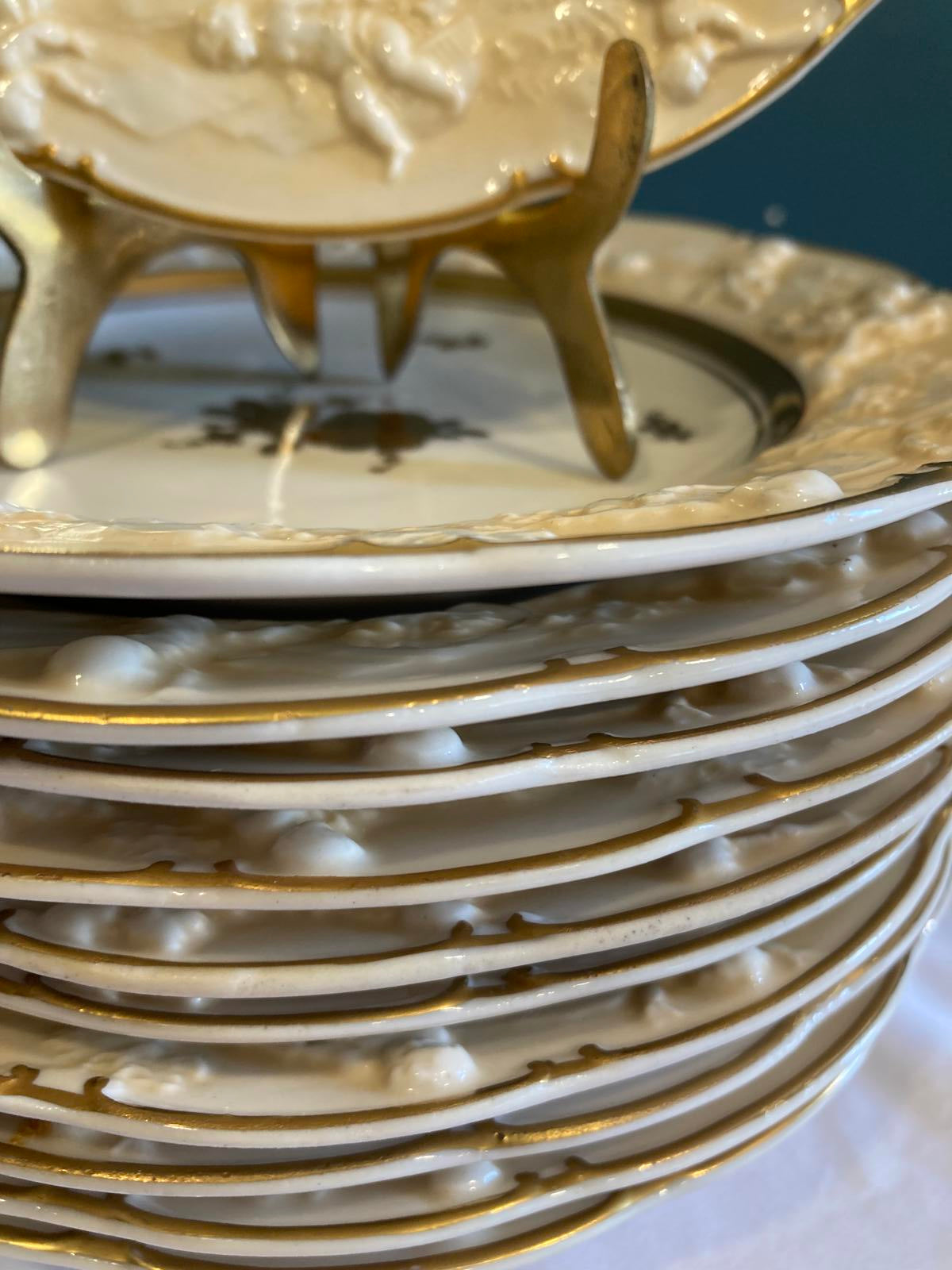 Set of 10 Ernst Bohne Söhne Embossed Cherub Plates with Gold Gilding