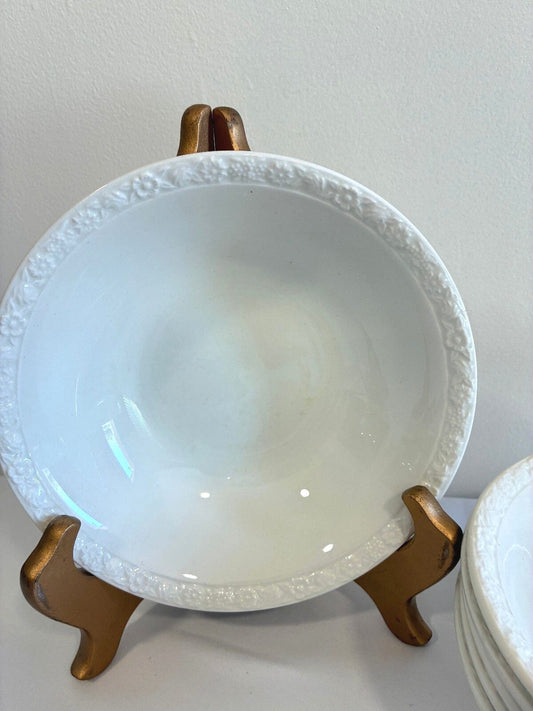 Vintage Wedgwood White Bowls Set of 6, Embossed Rim Dessert or Cereal Bowls