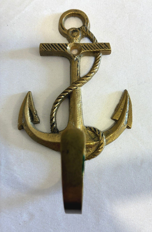 Vintage Brass Anchor Hook | Nautical Rope Design Wall Hook | Solid Brass Decor