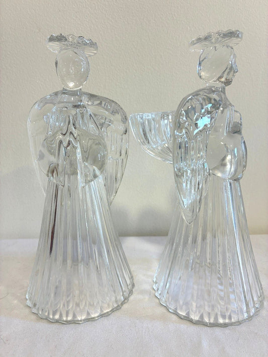Vintage Mikasa Crystal Angel Candle Holders Pair, Praying Angel Figurines