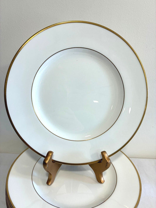Vintage Wedgwood Bone China Dinner Plates Set of 12 with Gold Rims, England
