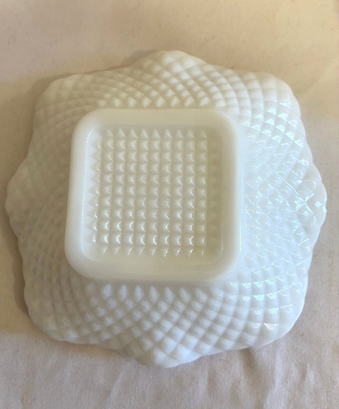 Vintage Milk Glass Ruffled Bowls Set of 8 | Quilted Diamond Pattern White Glass