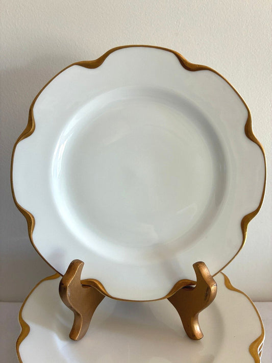 Antique Haviland & Co Limoges Gold Rim Plates Set of 10, 8.6"French Salad Plates