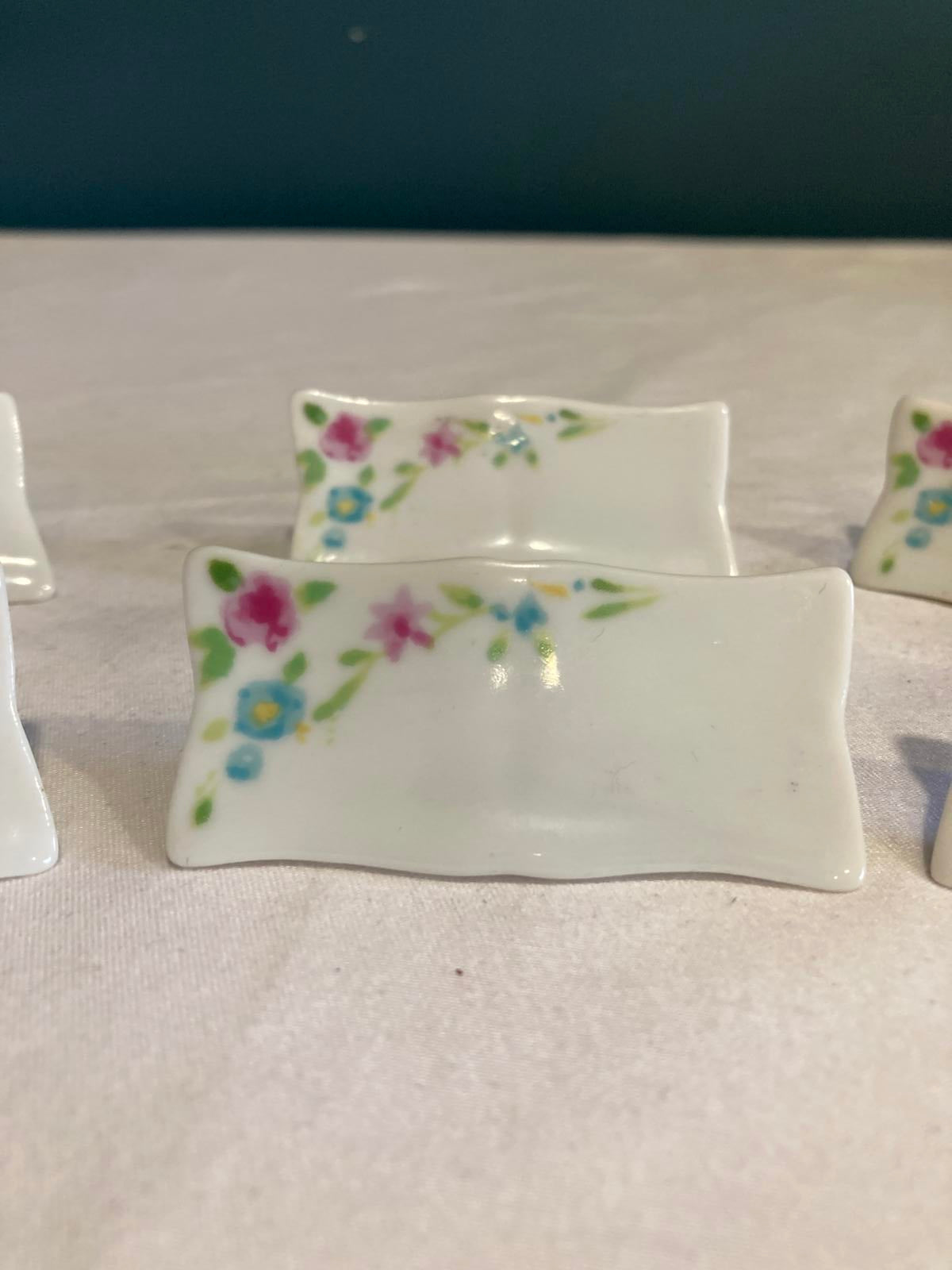 Vintage Floral Porcelain Japanese Chopstick Rests – Set of 6